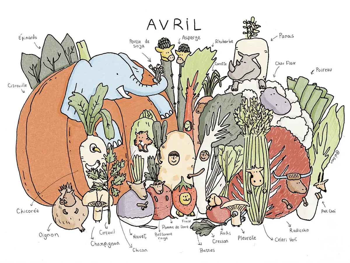 April seasonal vegetables illustration by Fasu