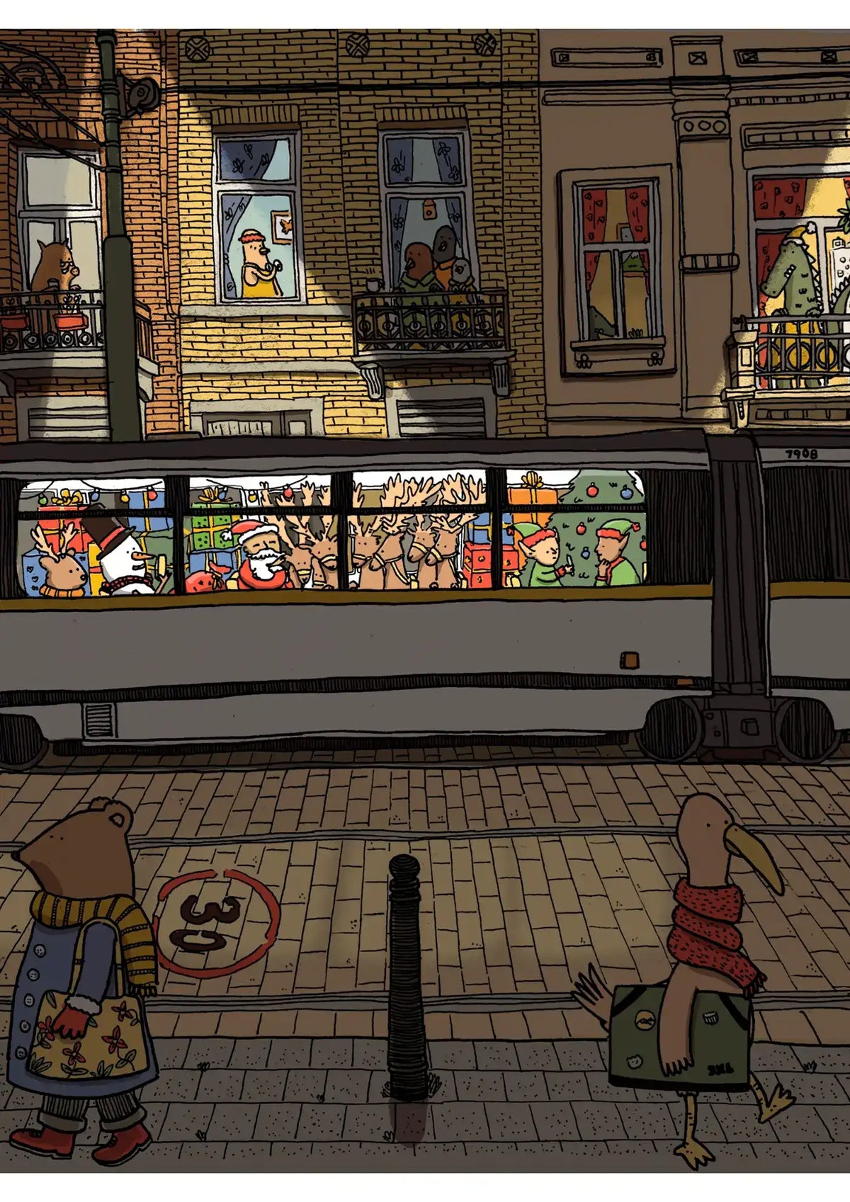 Brussels Christmas tram illustration by Fasu