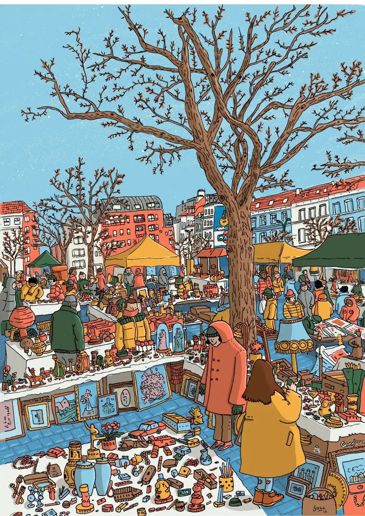 Place du Jeu de Balle Brussels illustration by Fasu