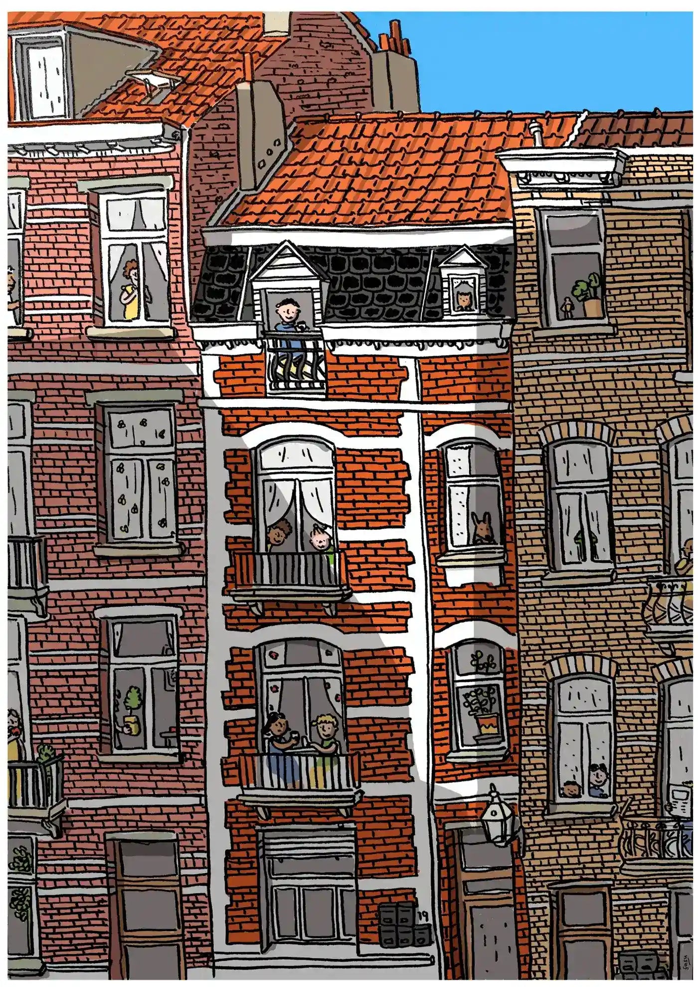 Brussels townhouses neighborhood illustration by Fasu