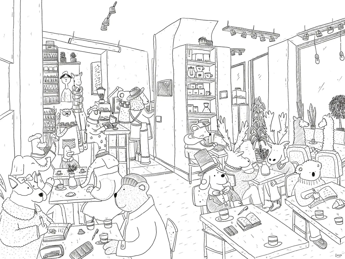 Animal café line art illustration by Fasu