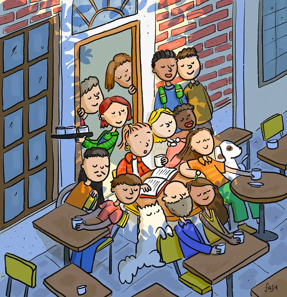 Café gathering personal illustration by Fasu