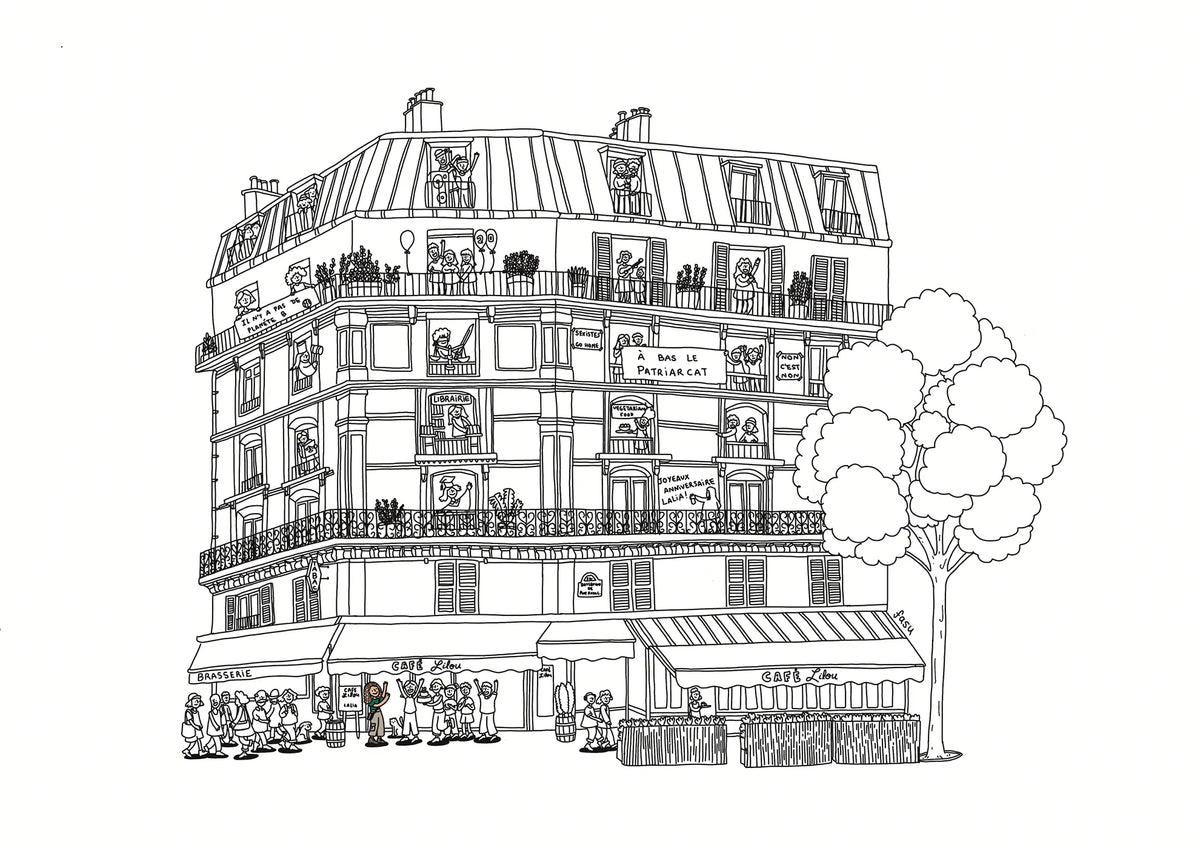 Café Lilou line art illustration by Fasu