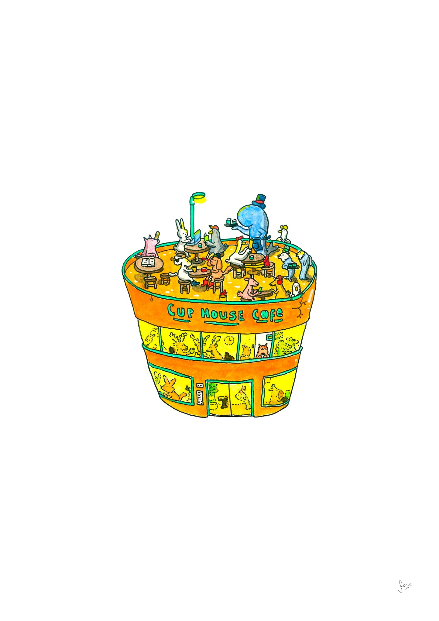 Cup House Cafe illustration artwork by Fasu