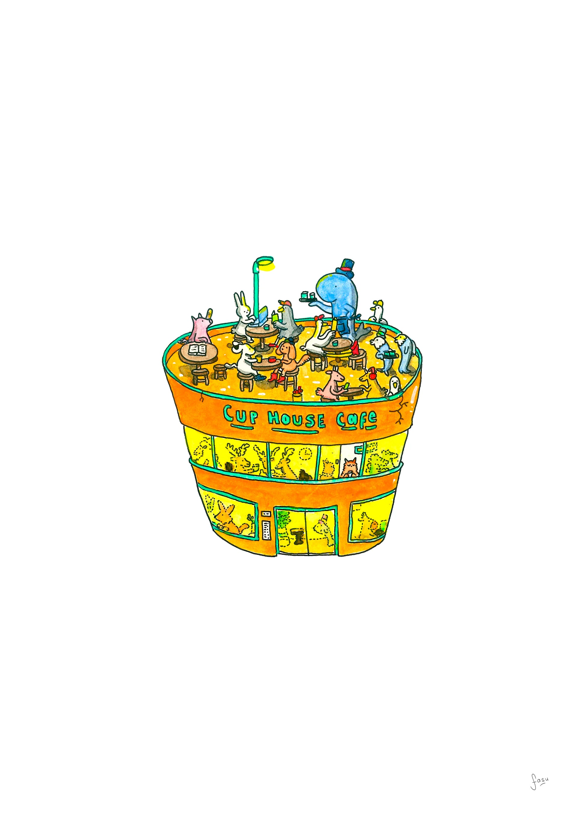 Cup House Cafe illustration artwork by Fasu