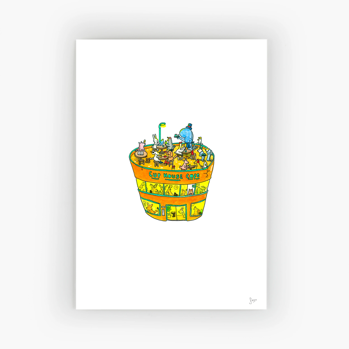 Cup House Cafe illustration fine art print by Fasu