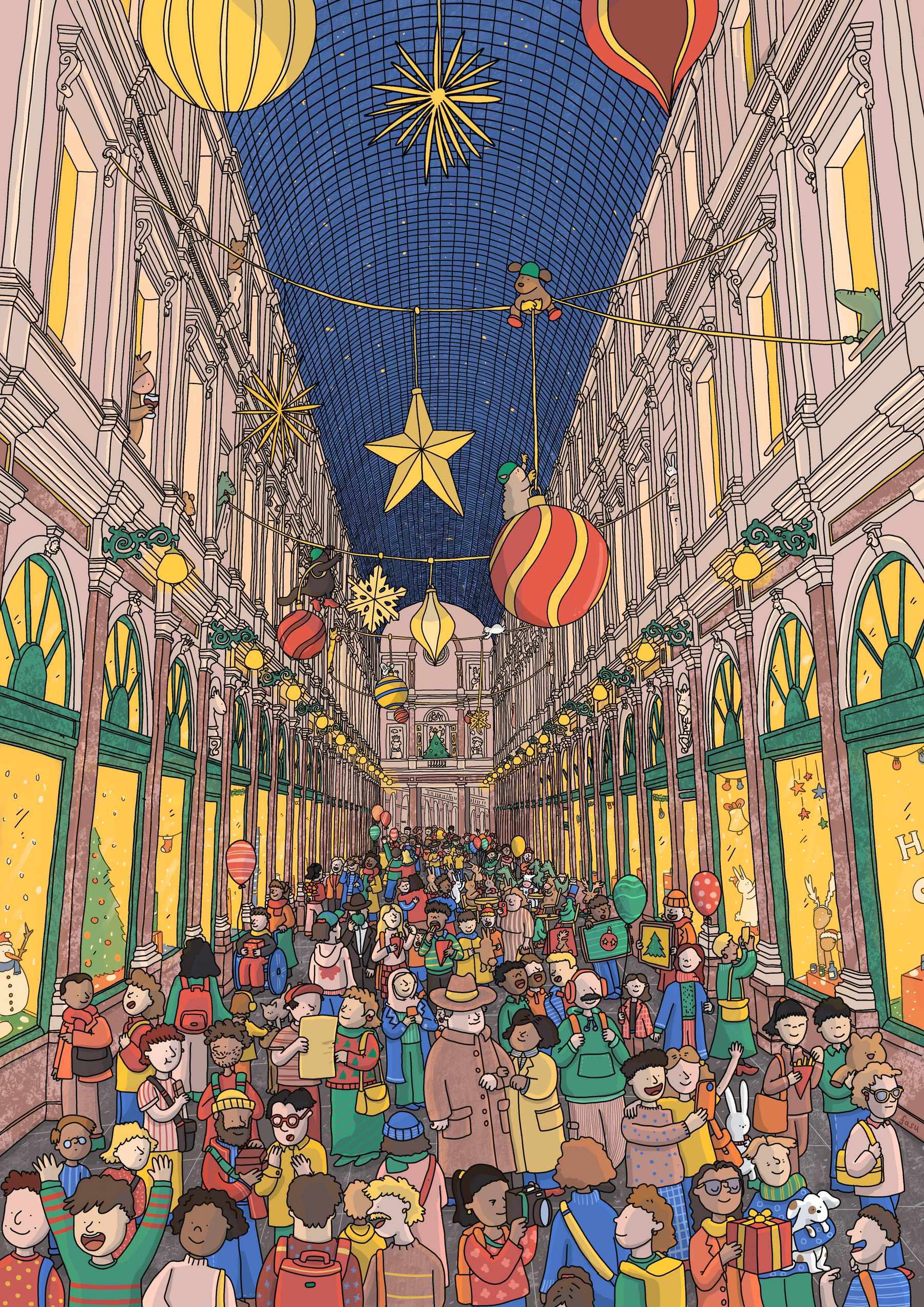 Galeries Royales Saint-Hubert Christmas illustration by Fasu