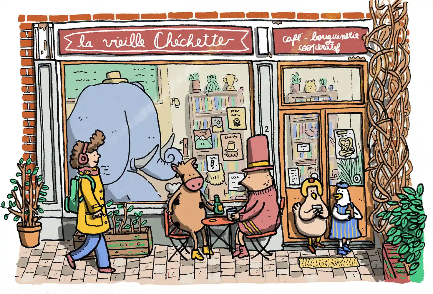 La Vieille Chéchette bookshop illustration by Fasu