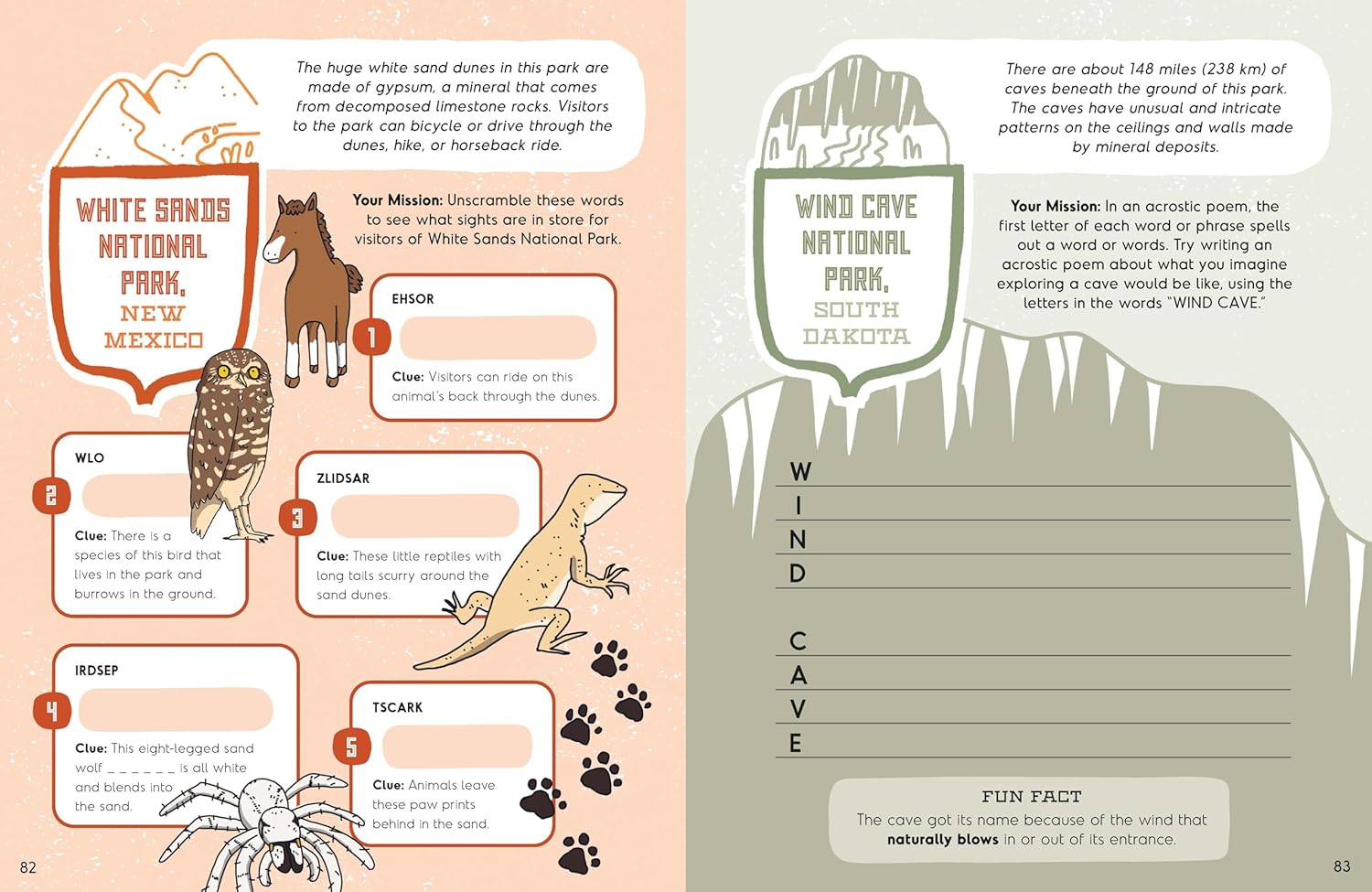 Lonely Planet Kids America's National Parks book illustration spread by Fasu