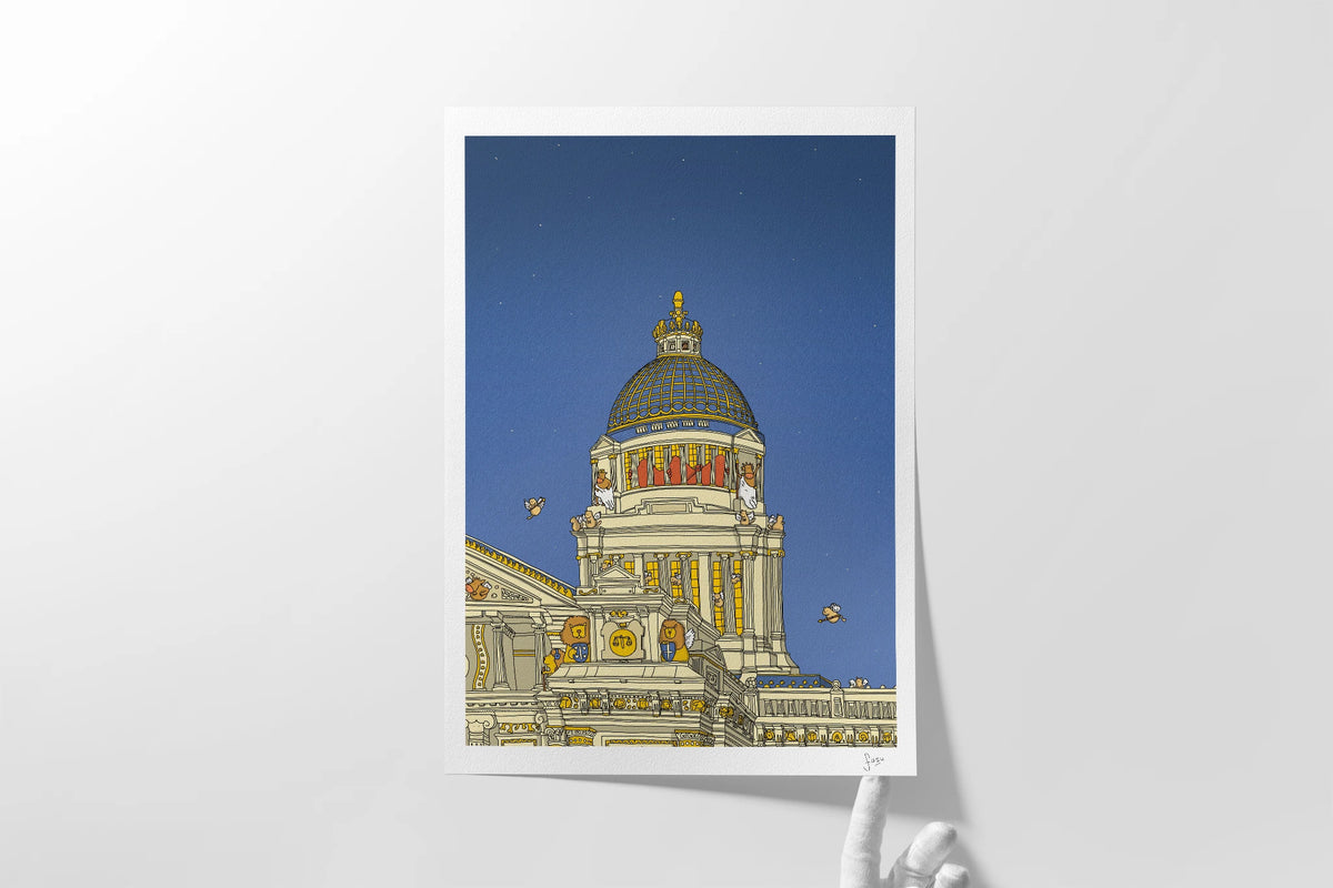 Palais de Justice Brussels fine art print hand mockup by Fasu