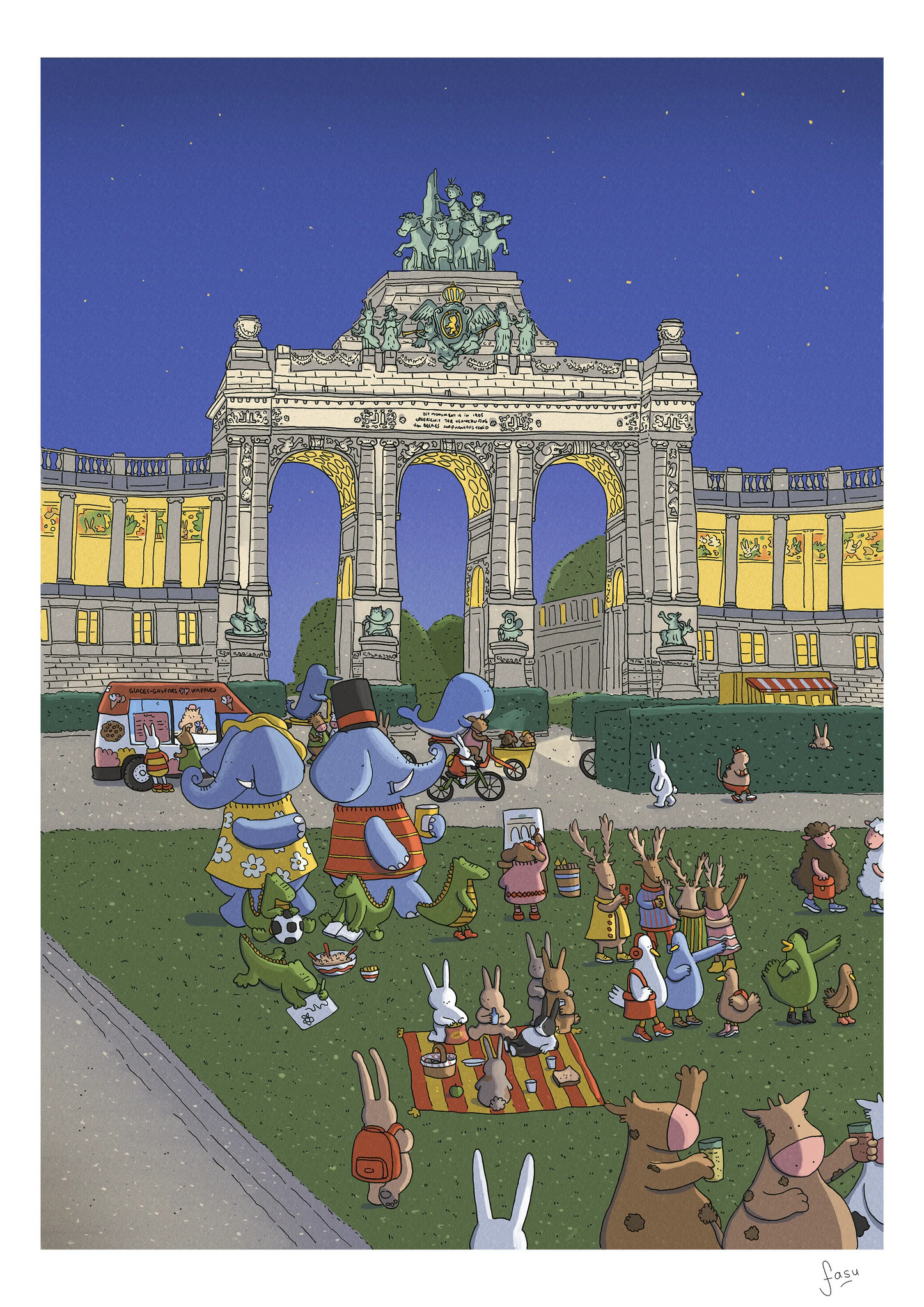 Parc du Cinquantenaire Brussels illustration by Fasu