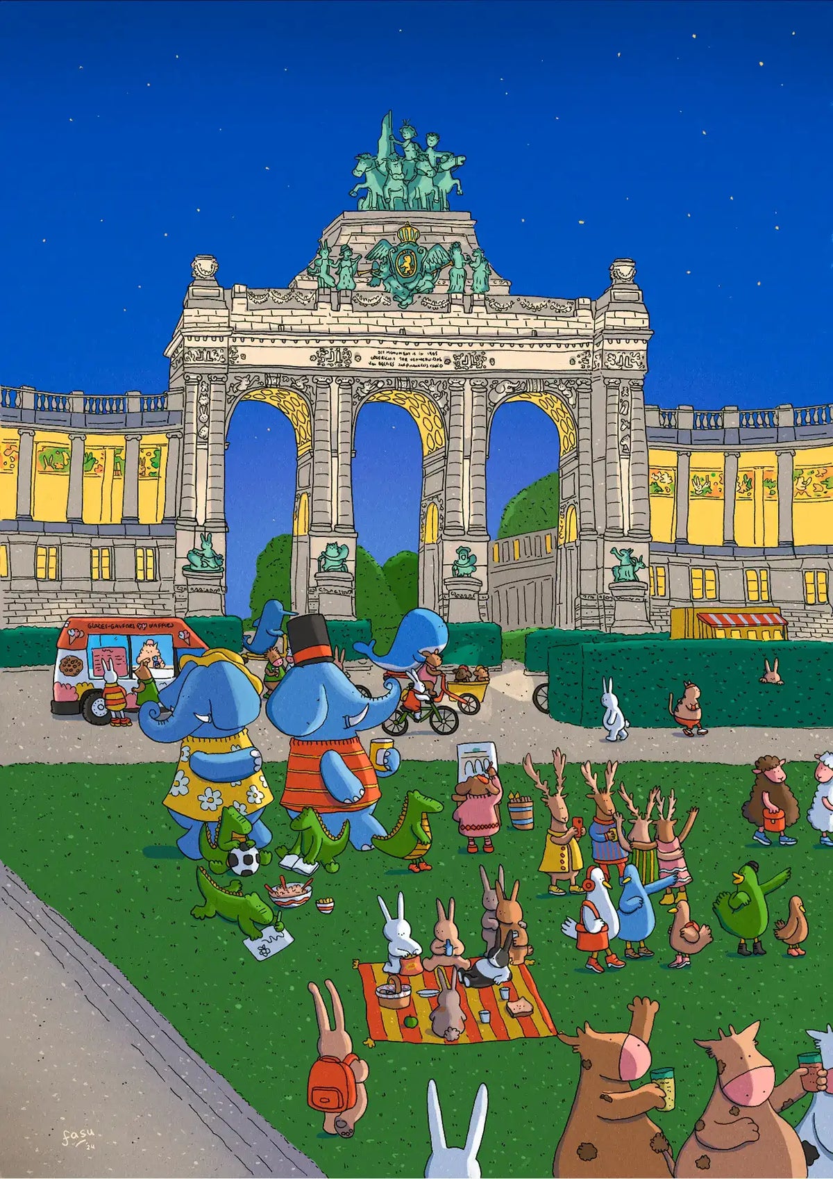 Parc du Cinquantenaire Brussels illustration by Fasu