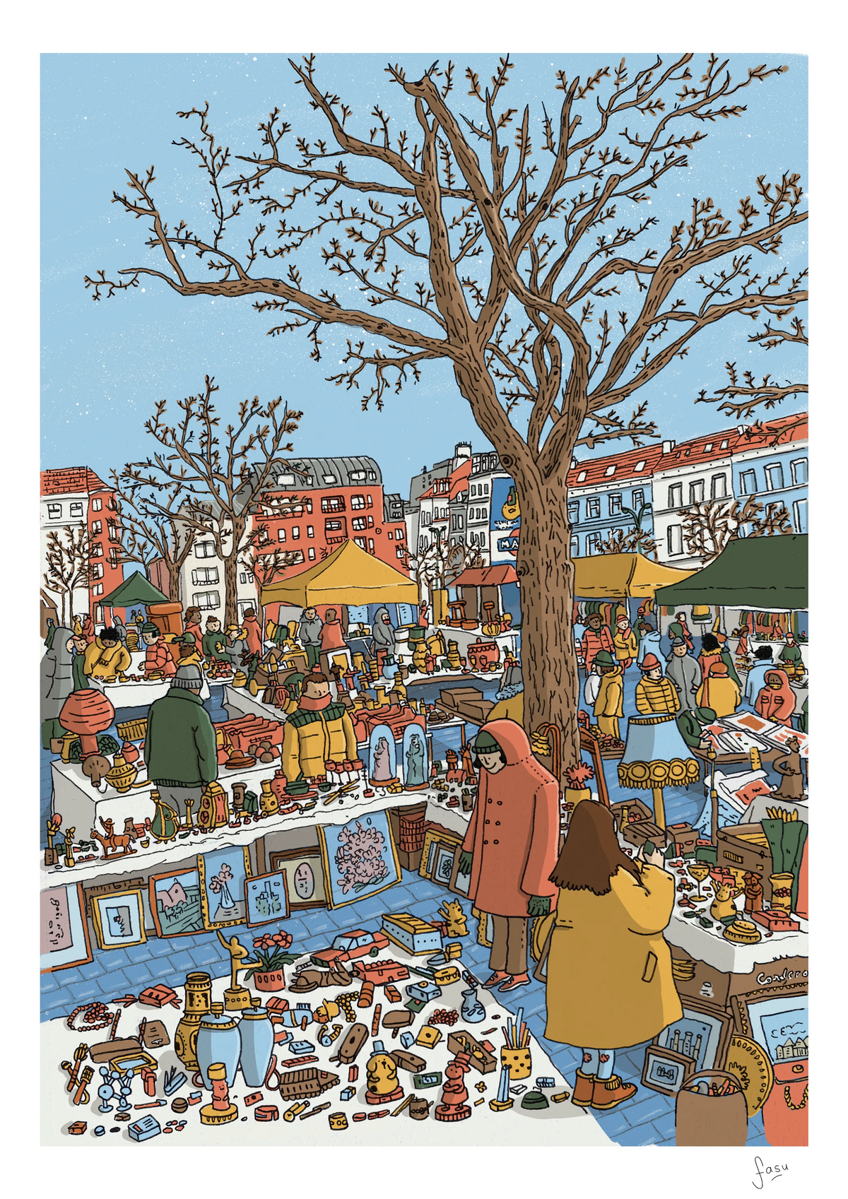 Place du Jeu de Balle Brussels illustration by Fasu