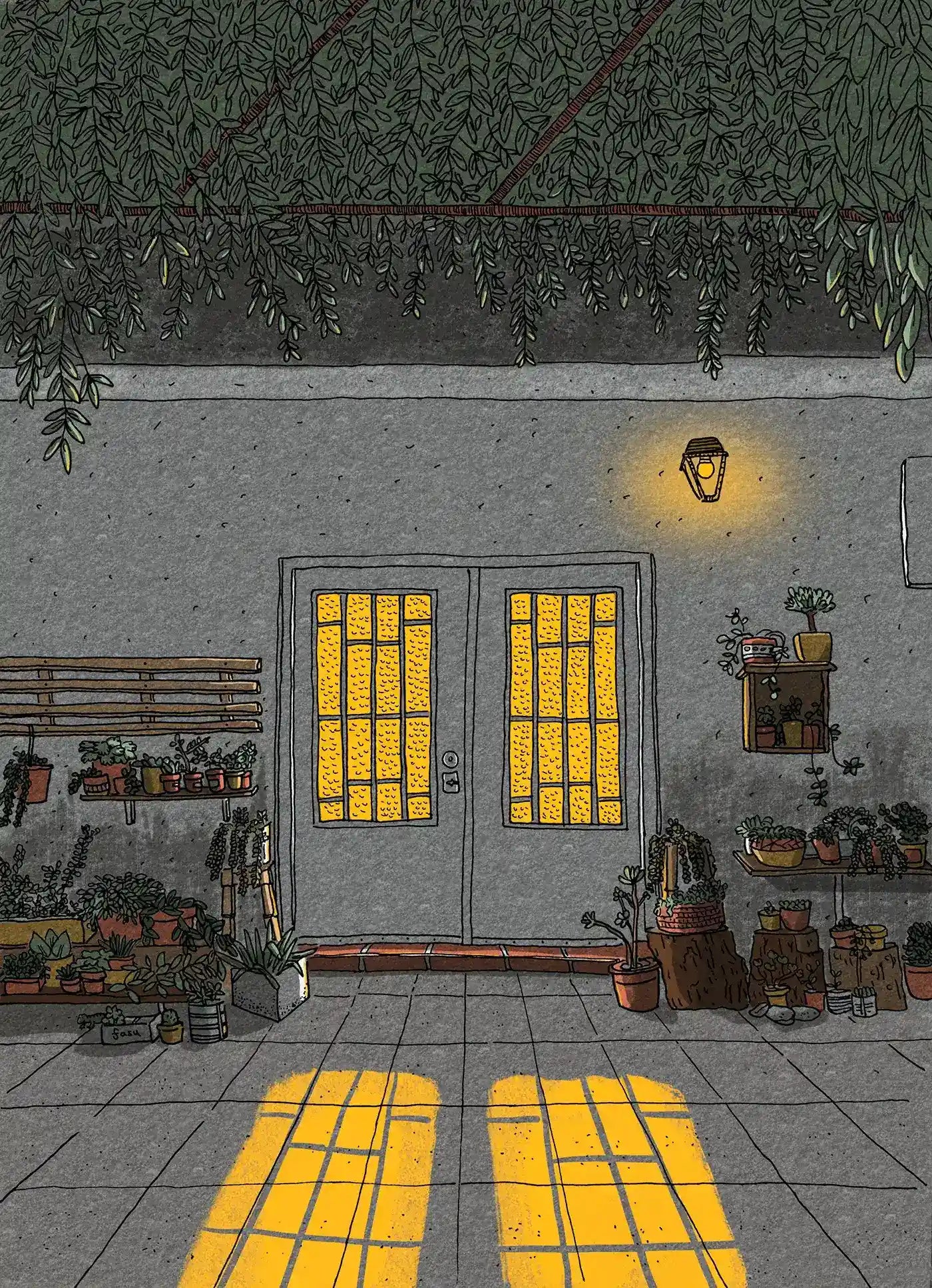 Plant shop at night illustration by Fasu