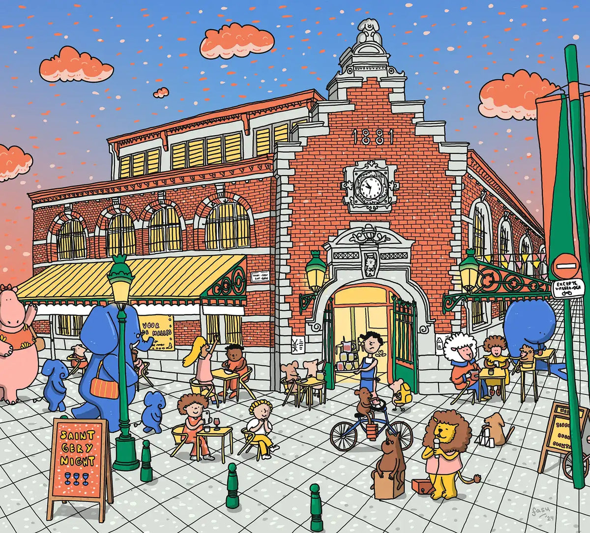 Saint-Géry Brussels market illustration by Fasu