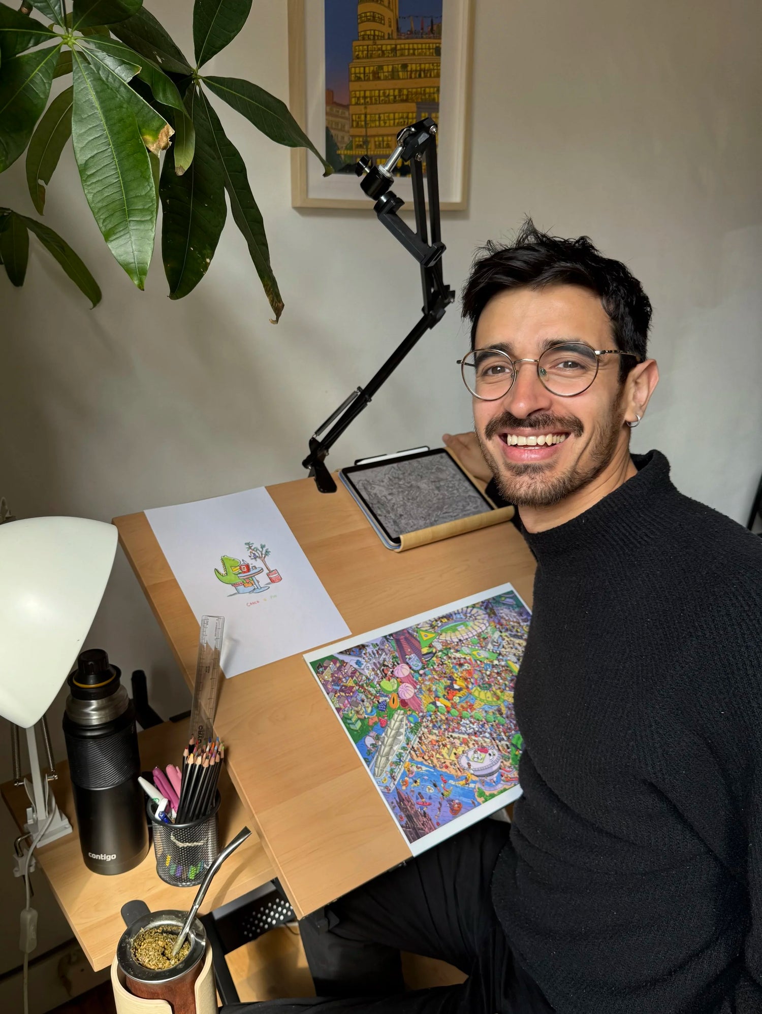 Fasu studio portrait with illustrations