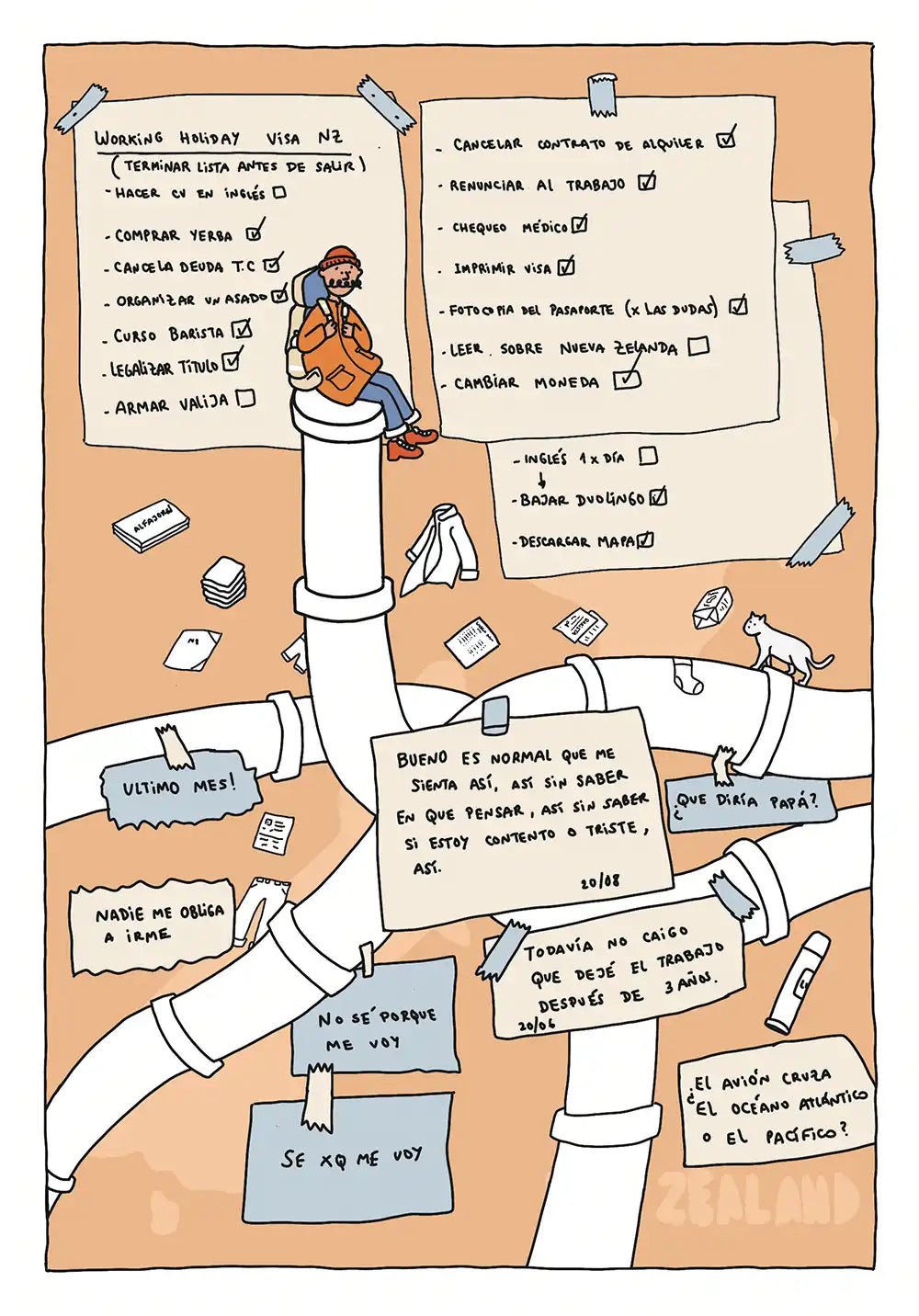 Working Holiday New Zealand illustration by Fasu
